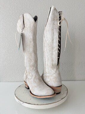 Lane MONICA Knee High White Cowboy Boots Western Cowgirl Lace Womens Tall Size 7